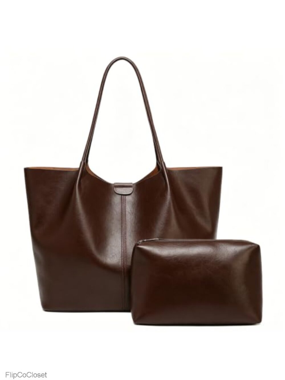 Faux Leather Large Capacity Tote Bag with Interior Pouch